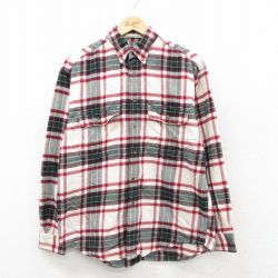 L★古着 エディーバウアー 長袖 フランネル シャツ メンズ 00年代 00s コットン ボタンダウン 赤他 チェック 26feb07