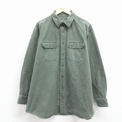 XL★古着 ウールリッチ 長袖 ヘビー フランネル シャツ メンズ 大きいサイズ ロング丈 コットン 濃緑 26feb10