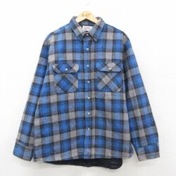 XL★古着 長袖 フランネル シャツ メンズ 90年代 90s 大きいサイズ コットン USA製 紺他 チェック 内側キルティング【spe】 26feb12