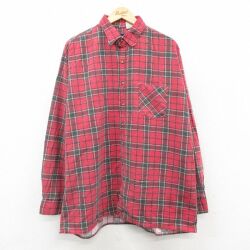 XL★古着 ピューリタン 長袖 フランネル シャツ メンズ 90年代 90s 大きいサイズ ロング丈 コットン USA製 赤他 チェック 26feb12