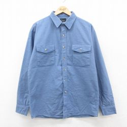 L★古着 CODET 長袖 ヘビー フランネル シャツ メンズ 80年代 80s コットン USA製 薄紺 26feb17