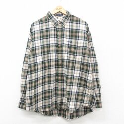 XL★古着 ラルフローレン チャップス 長袖 ブランド フランネル シャツ メンズ 90年代 90s 大きいサイズ コットン ボタンダウン 緑他 チェック 26feb21