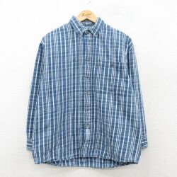 L★古着 ドッカーズ 長袖 フランネル シャツ メンズ 90年代 90s コットン ボタンダウン 薄紺他 チェック 26feb21