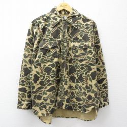 XL★古着 長袖 ビンテージ ハンティング ヘビー フランネル シャツ メンズ 70年代 70s ダックハンターカモ ベージュ他 迷彩【spe】 26mar07