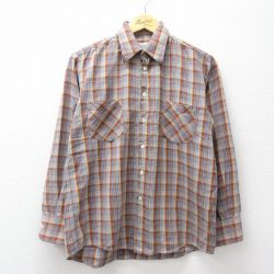 M★古着 長袖 フランネル シャツ メンズ 90年代 90s コットン 茶他 チェック 26mar07
