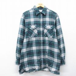 XL★古着 長袖 フランネル シャツ メンズ 00年代 00s 緑他 チェック 内側サーマル 26mar19
