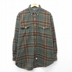 XL★古着 ラルフローレン 長袖 ブランド フランネル シャツ メンズ 90年代 90s 大きいサイズ ロング丈 コットン ボタンダウン 茶他 チェック【spe】 26mar19