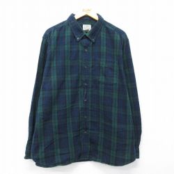 XL★古着 エルエルビーン 長袖 フランネル シャツ メンズ 00年代 00s 大きいサイズ コットン ボタンダウン 緑他 タータン チェック ブラックウォッチ 26mar19