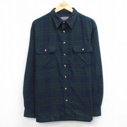XL★古着 長袖 フランネル シャツ メンズ 90年代 90s 濃紺他 チェック 内側サーマル 26mar21