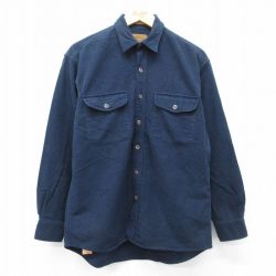 L★古着 セントジョンズベイ 長袖 ヘビー フランネル シャツ メンズ 00年代 00s コットン 紺 26mar30