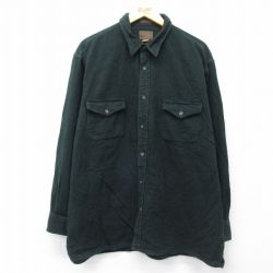XL★古着 セントジョンズベイ 長袖 ヘビー フランネル シャツ メンズ 大きいサイズ コットン 濃緑 26mar30