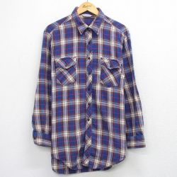 XL★古着 Wear Guard 長袖 フランネル シャツ メンズ 90年代 90s 大きいサイズ ロング丈 コットン 青他 チェック 26apr01