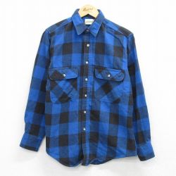M★古着 セントジョンズベイ 長袖 ヘビー フランネル シャツ メンズ 90年代 90s コットン 青他 バッファロー チェック【spe】 26apr01