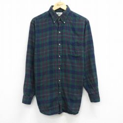 L★古着 アールイーアイ REI 長袖 フランネル シャツ メンズ 90年代 90s ロング丈 コットン ボタンダウン USA製 緑他 チェック 26apr01