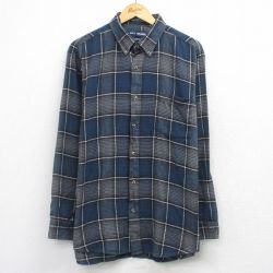 XL★古着 バンヒューセン 長袖 フランネル シャツ メンズ 90年代 90s 大きいサイズ コットン ボタンダウン 紺他 チェック 26apr01