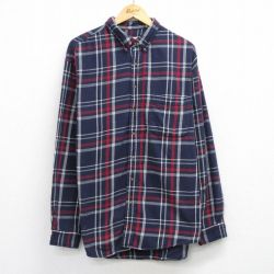 XL★古着 エディーバウアー 長袖 フランネル シャツ メンズ 00年代 00s 大きいサイズ コットン ボタンダウン 紺他 チェック 26apr01