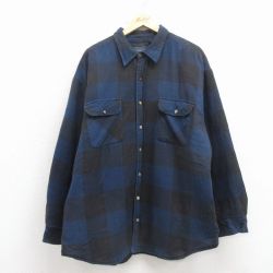 XL★古着 ベーシックエディションズ 長袖 フランネル シャツ メンズ 90年代 90s 大きいサイズ コットン 紺他 チェック 内側キルティング 26apr10