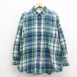 XL★古着 IZOD 長袖 フランネル シャツ メンズ 90年代 90s 大きいサイズ コットン ボタンダウン 緑他 チェック 26apr10