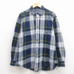 ギャップ 90s 長袖フランネルシャツ ネイビーチェック L | 古着
