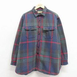 XL★古着 エルエルビーン 長袖 フランネル シャツ メンズ 80年代 80s 大きいサイズ コットン 緑他 チェック 26apr10