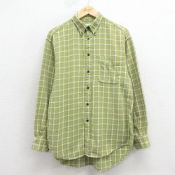 L★古着 ギャップ GAP 長袖 フランネル シャツ メンズ 00年代 00s コットン ボタンダウン 黄緑 チェック 26apr10