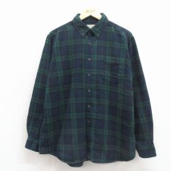 XL★古着 エルエルビーン 長袖 フランネル シャツ メンズ 00年代 00s コットン ボタンダウン 濃緑他 タータン チェック ブラックウォッチ 26apr15
