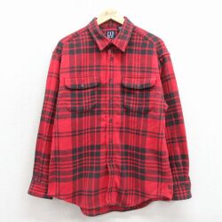 L★古着 ギャップ GAP 長袖 フランネル シャツ メンズ 90年代 90s コットン 赤他 チェック【spe】 26apr15