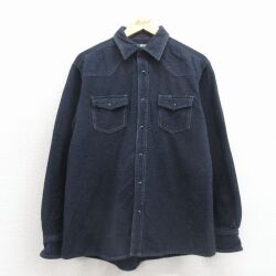 L★古着 長袖 ウエスタン フランネル シャツ メンズ コットン 紺 26apr15
