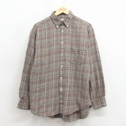 L★古着 ギャップ GAP 長袖 フランネル シャツ メンズ 00年代 00s コットン ボタンダウン ベージュ他 チェック 26apr15