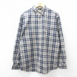 XL★古着 エルエルビーン 長袖 フランネル シャツ メンズ 00年代 00s コットン ボタンダウン 濃紺他 チェック 26apr21
