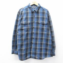 XL★古着 ラルフローレン ポロスポーツ 長袖 ブランド フランネル シャツ メンズ 大きいサイズ ロング丈 コットン 紺他 チェック 26apr25
