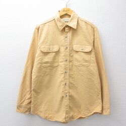 L★古着 セントジョンズベイ 長袖 ヘビー フランネル シャツ メンズ 90年代 90s シャモアクロス コットン USA製 黄系【spe】 26apr25