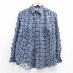 L★古着 ベーシックエディションズ 長袖 フランネル シャツ メンズ 90年代 90s コットン 紺他 チェック 26apr30