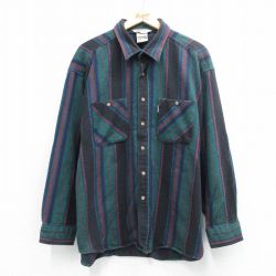 XL★古着 カーハート 長袖 ヘビー フランネル シャツ メンズ 90年代 90s 大きいサイズ コットン グリーン他 ストライプ【spe】 26may13