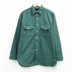 L★古着 エディーバウアー 長袖 ヘビー フランネル シャツ メンズ 90年代 90s ロング丈 グリーン【spe】 26may13