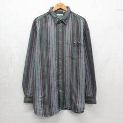 XL★古着　エルエルビーン  長袖 ヘビー フランネル シャツ メンズ 90年代 90s ヘリンボーン 大きいサイズ ロング丈 コットン グリーン他 ストライプ【spe】 26may16