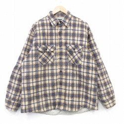 XL★古着 シアーズ 長袖 フランネル シャツ メンズ 80年代 80s 大きいサイズ USA製 濃ベージュ他 チェック【spe】 26feb07