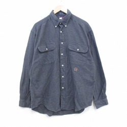 【20%OFF】トミーヒルフィガー 90s 長袖シャツ ワンポイントロゴ グレー XL | 古着