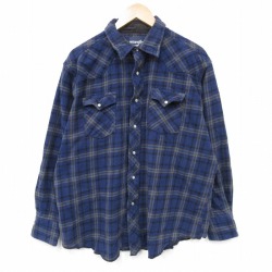 XL★古着 ラングラー 長袖 ヘビー フランネル ウエスタン シャツ メンズ 大きいサイズ コットン 紺他 チェック 26apr03
