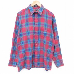 XL★古着 バンヒューセン 長袖 フランネル シャツ メンズ 90年代 90s コットン 赤他 チェック 26apr03