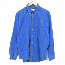 XL★古着 長袖 フランネル シャツ メンズ 90年代 90s コットン ボタンダウン USA製 青他 チェック 26apr03