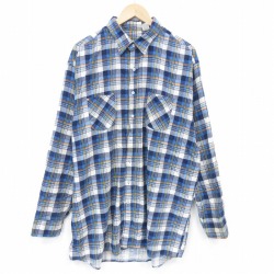 XL★古着 長袖 フランネル シャツ メンズ 80年代 80s 大きいサイズ ロング丈 コットン USA製 青他 チェック 26apr03