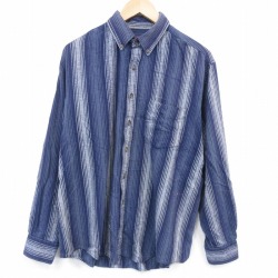 XL★古着 アロー 長袖 フランネル シャツ メンズ 00年代 00s コットン 紺他 ストライプ 26apr03