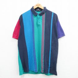 【50%OFF】XL★古着 半袖 ポロ シャツ メンズ 90年代 90s 鹿の子 コットン USA製 青緑系他 24mar05 中古 トップス