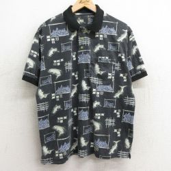 半袖ポロシャツ 魚総柄 ブラック XL | 古着