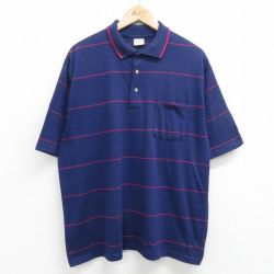 【50%OFF】XL★古着 半袖 ポロ シャツ メンズ 90年代 90s USA製 紺他 ネイビー ボーダー 24mar22 中古 トップス