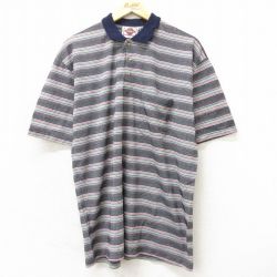 XL★古着 半袖 ポロ シャツ メンズ 00年代 00s 大きいサイズ 紺他 ネイビー ボーダー 24mar23 中古 トップス