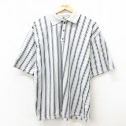 XL★古着 半袖 ポロ シャツ メンズ 90年代 90s 大きいサイズ グレー他 ストライプ 24mar23 中古 トップス