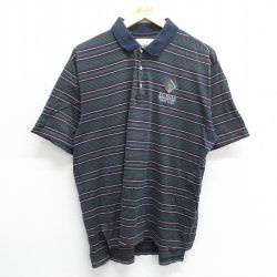 半袖ポロシャツ ゴルフクラブ ネイビーボーダー XL | 古着