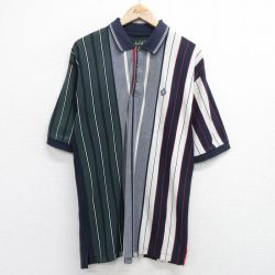 XL★古着 半袖 ポロ シャツ メンズ 90年代 90s 鹿の子 緑他 グリーン ストライプ 24apr02 中古 トップス